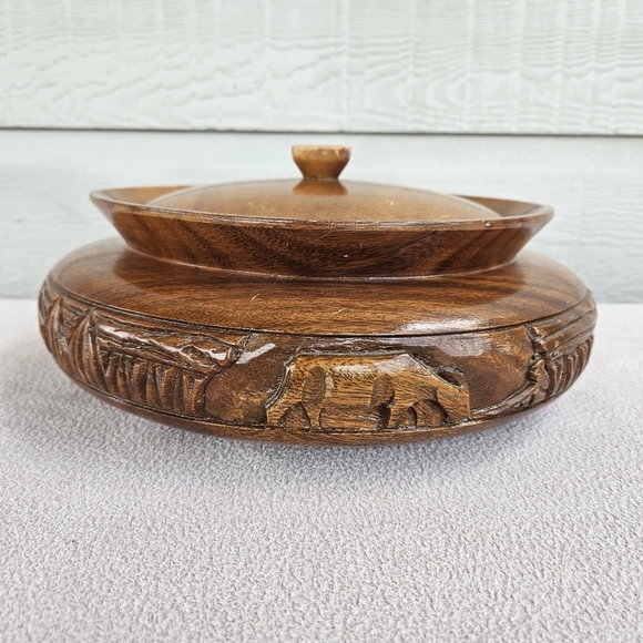 Monkey Pod Hand Carved Wooden Serving Storage Bowl with Lid MCM Tiki Philippines - Picture 2 of 12
